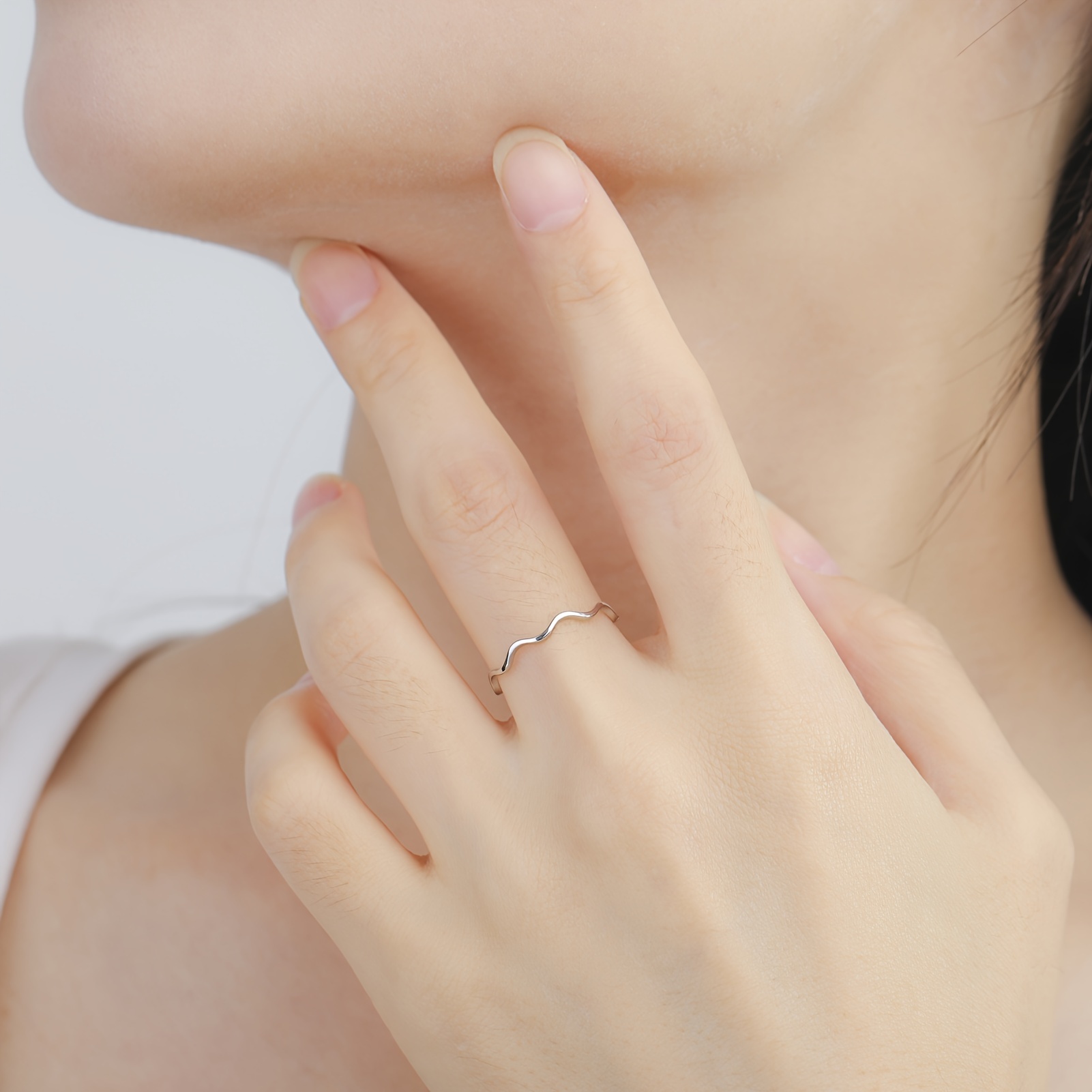 Sleek Stainless Steel Wave Ring for Women